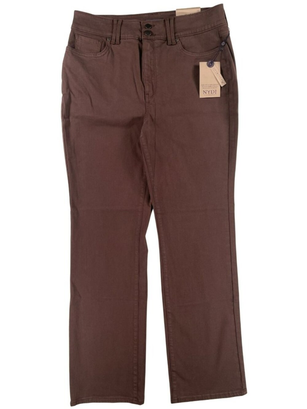 NYDJ Marilyn Straight High-Rise Coffee Bean Jeans Lift Tuck Technology Sz 12 NEW